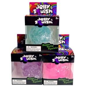 Jelly Squish Stress Ball Set 3 Pink Blue Purple Squishy Jelly Fish Shape New Box